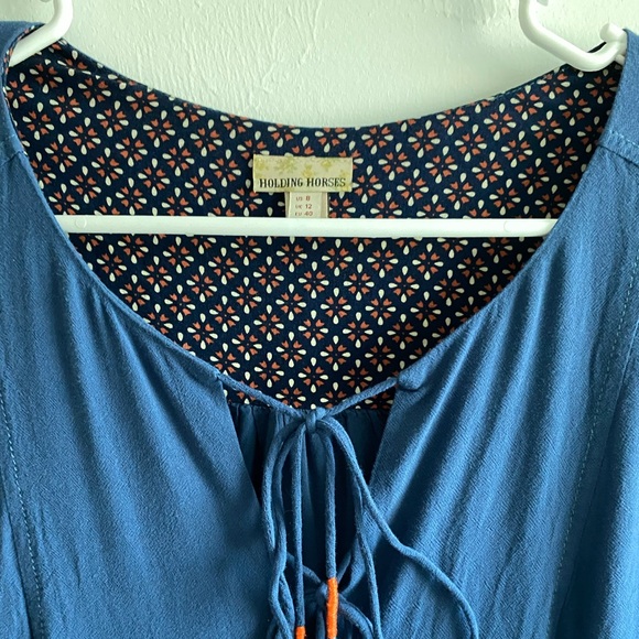 Anthropologie | Holding Horses Blue Boho Ombré Peasant Dress with Tassel Ties - Picture 3 of 4